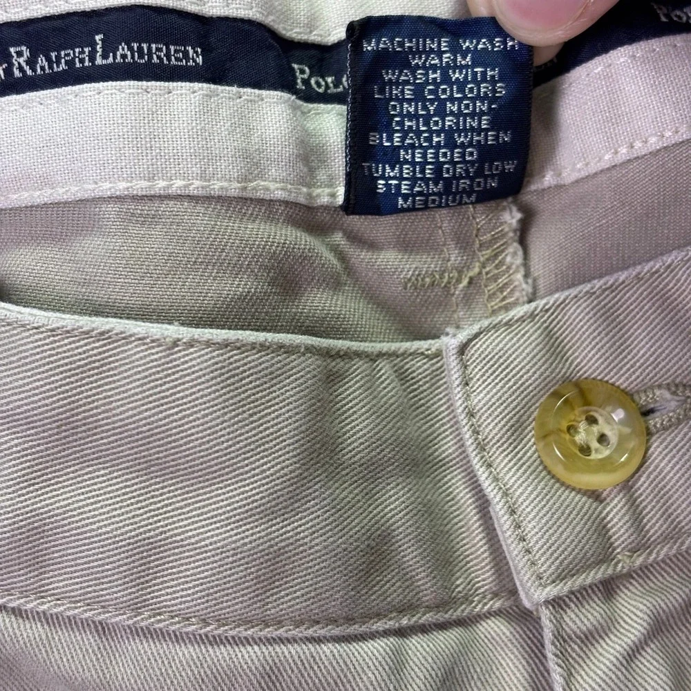 Polo Ralph Lauren Mens Chino Pants 36x32 Khaki Pleated Front Cuffed Cotton Twill